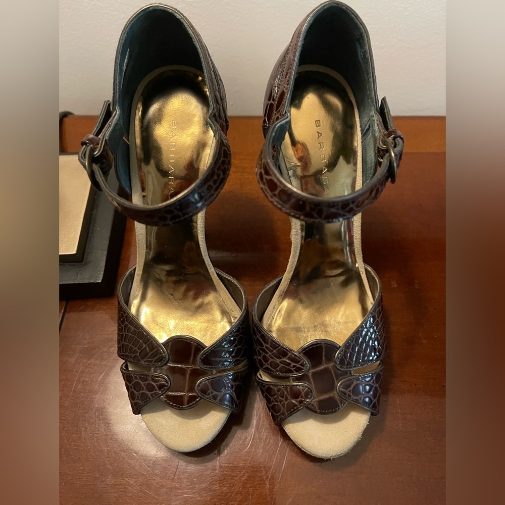Barbara Bui Croc Embossed Peep Toe Heels